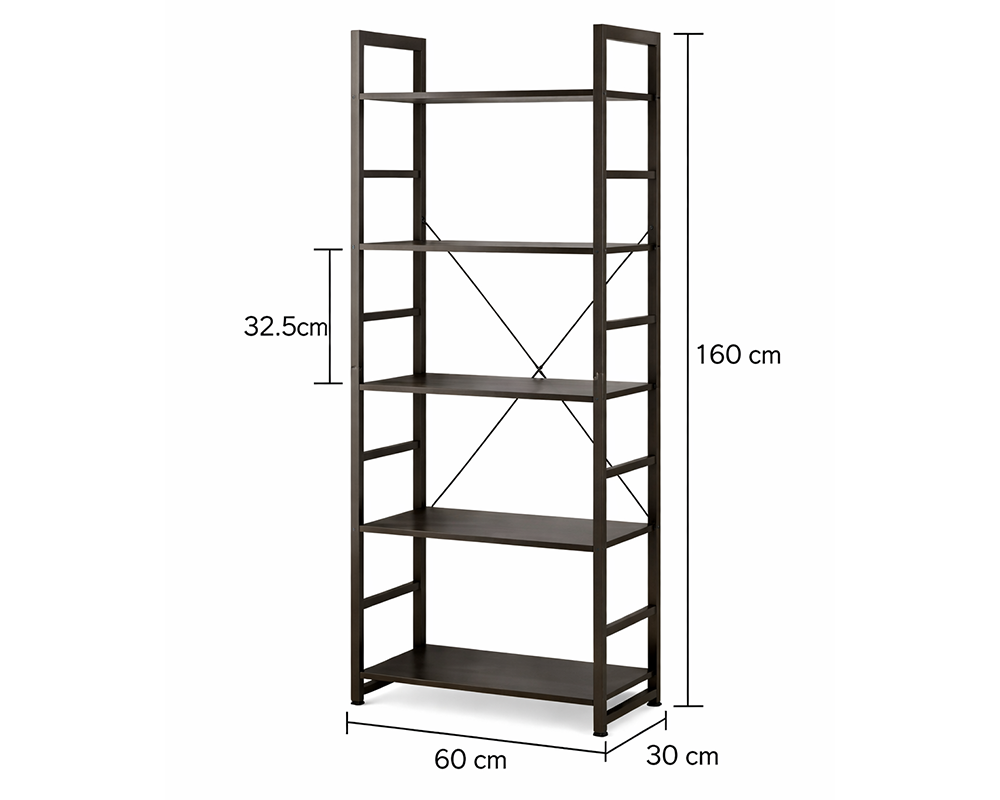 Bookshelf 5 Tier Bookshelf Storage Shelf with Metal Frame