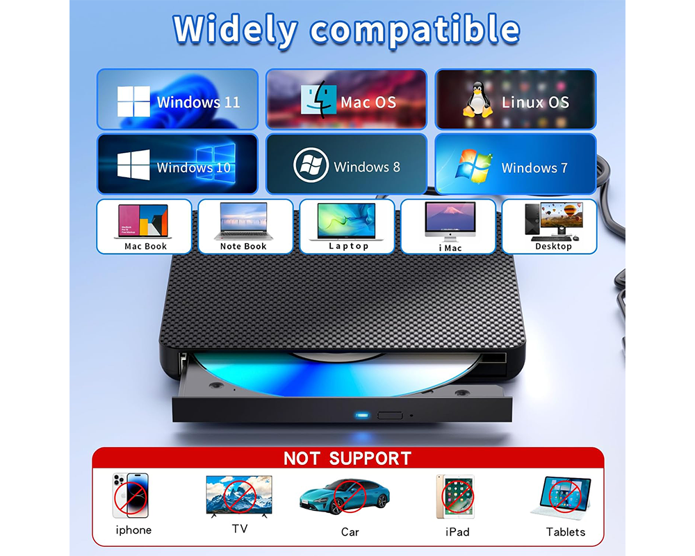 Portable External CD DVD Burner – 2-in-1 USB3.0 & Type-C