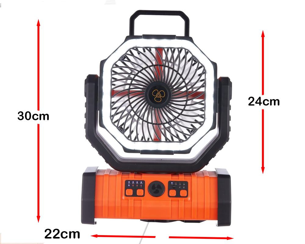 Portable Rechargeable Camping Lantern Fan with LED Light Rotatable for Home Tents