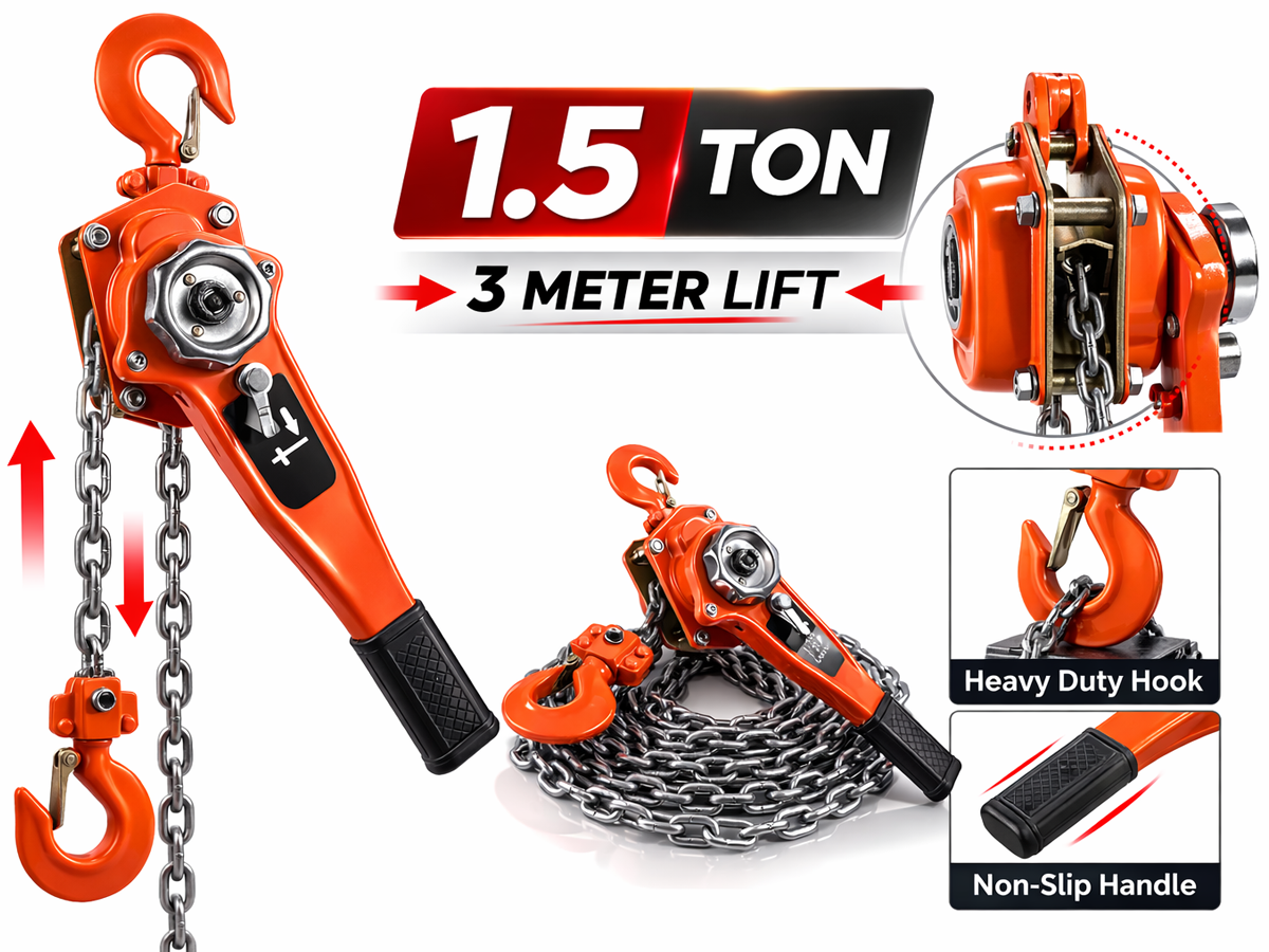 Hand Chain Hoist 1.5 Ton – Heavy Duty Lever Chain Hoist with 3M Lift