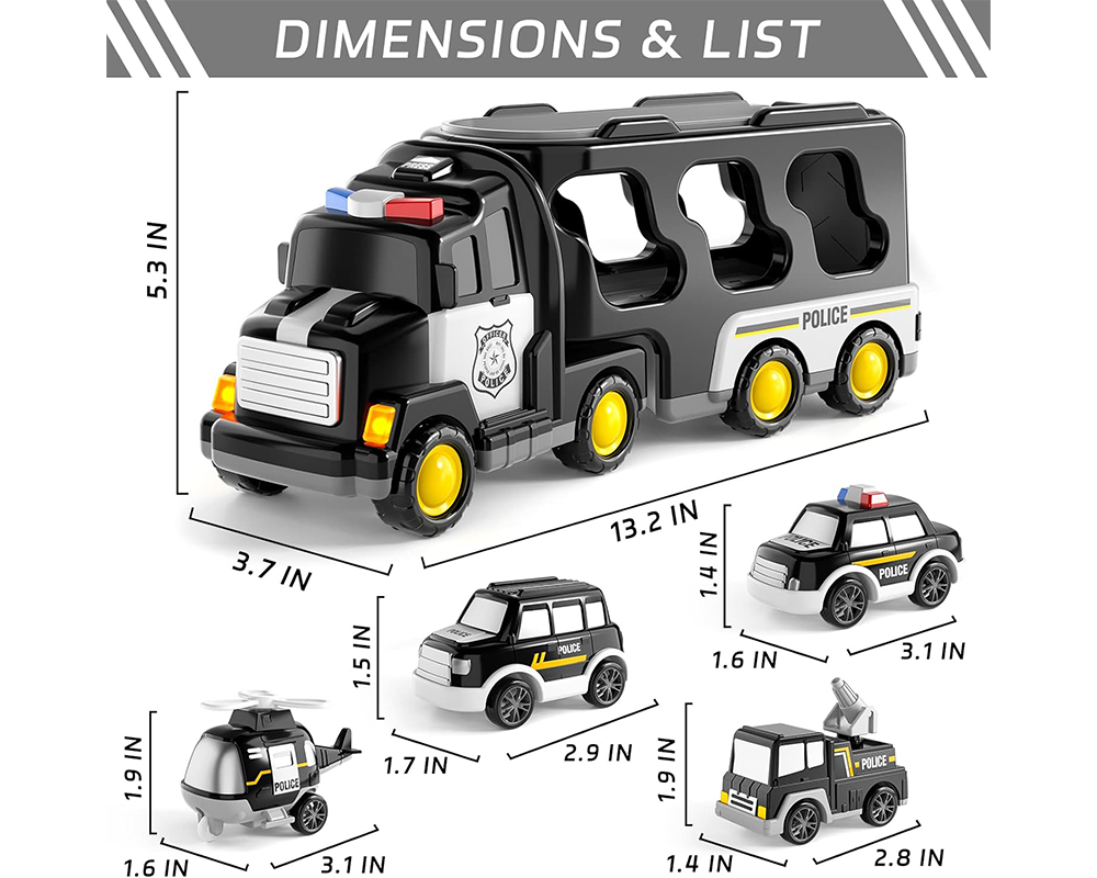 Toy Truck Set with Mini Cars LED Sound Vehicle-Black