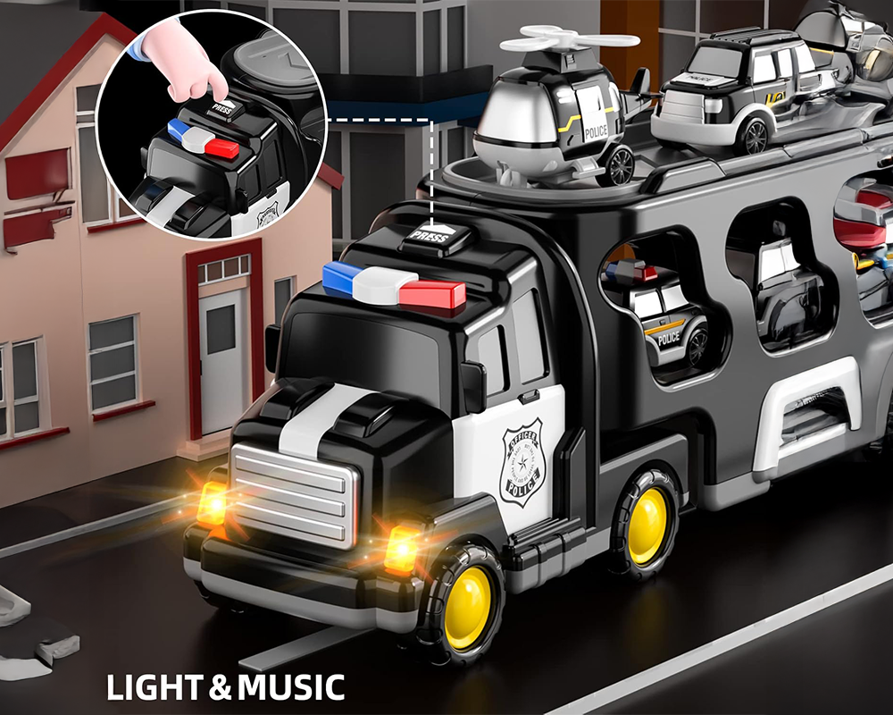Toy Truck Set with Mini Cars LED Sound Vehicle-Black