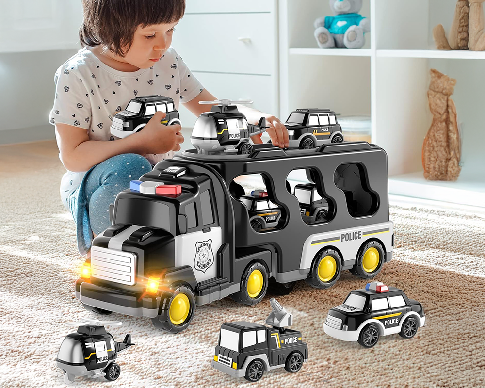 Toy Truck Set with Mini Cars LED Sound Vehicle-Black