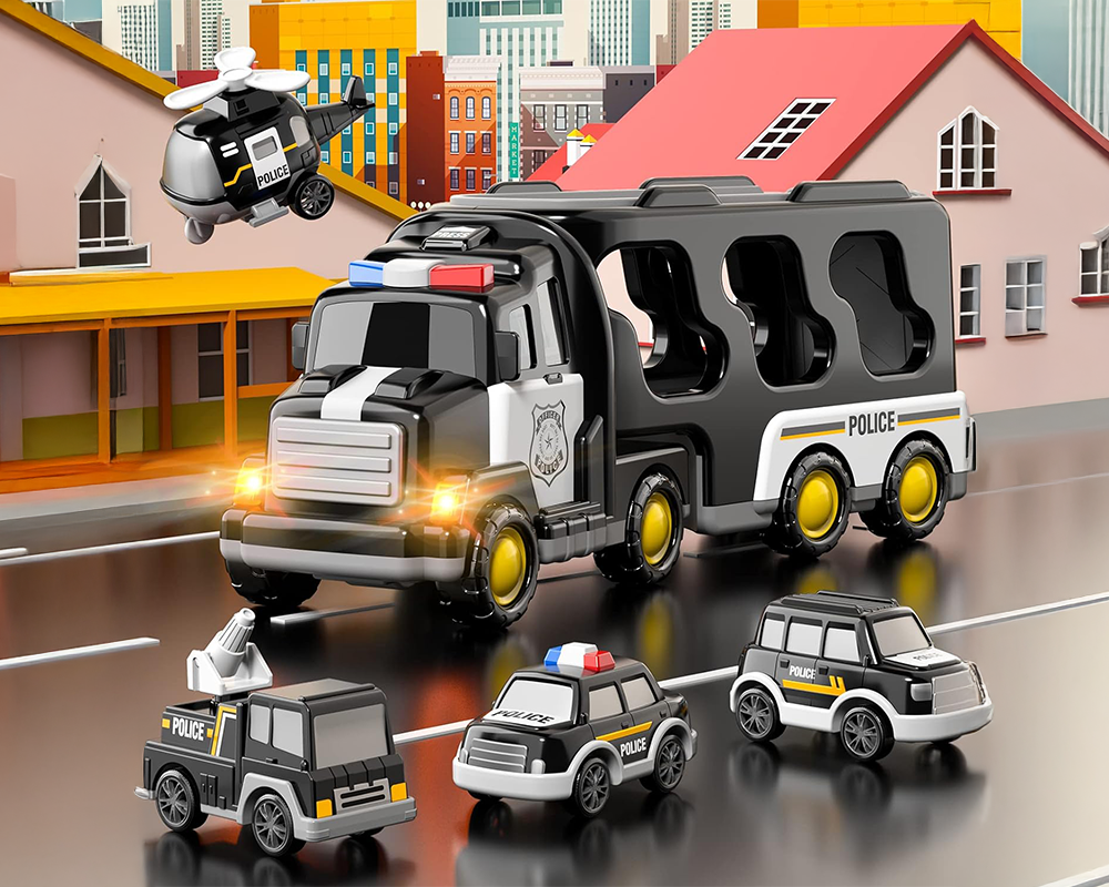 Toy Truck Set with Mini Cars LED Sound Vehicle-Black