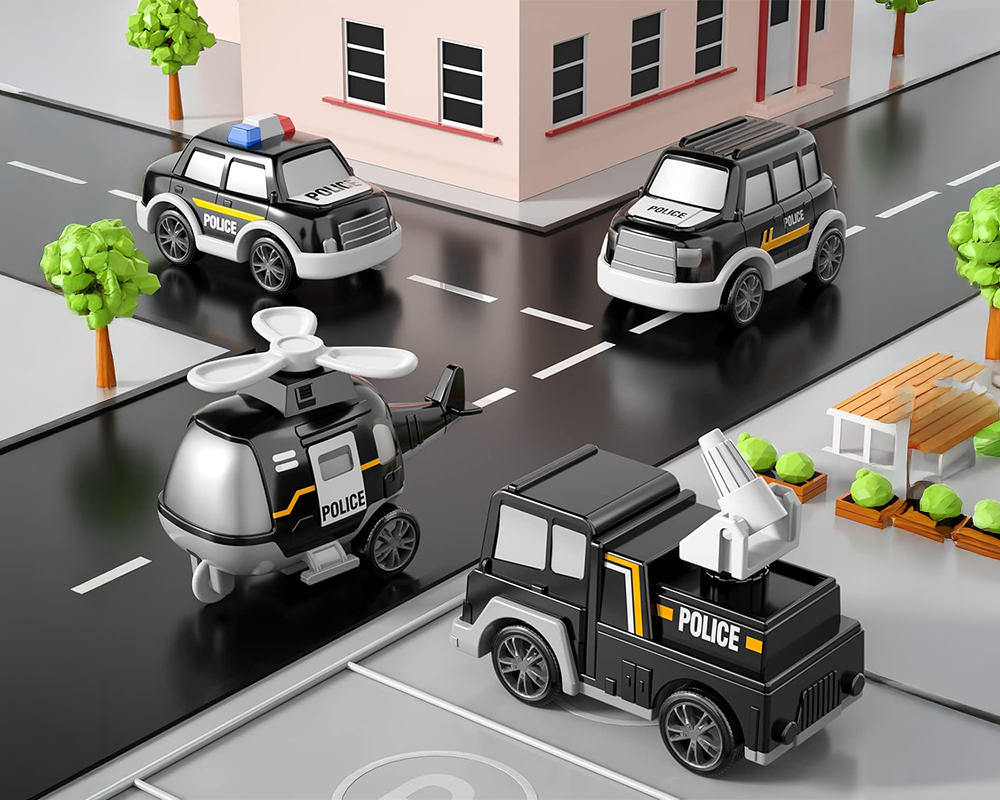 Toy Truck Set with Mini Cars LED Sound Vehicle-Black