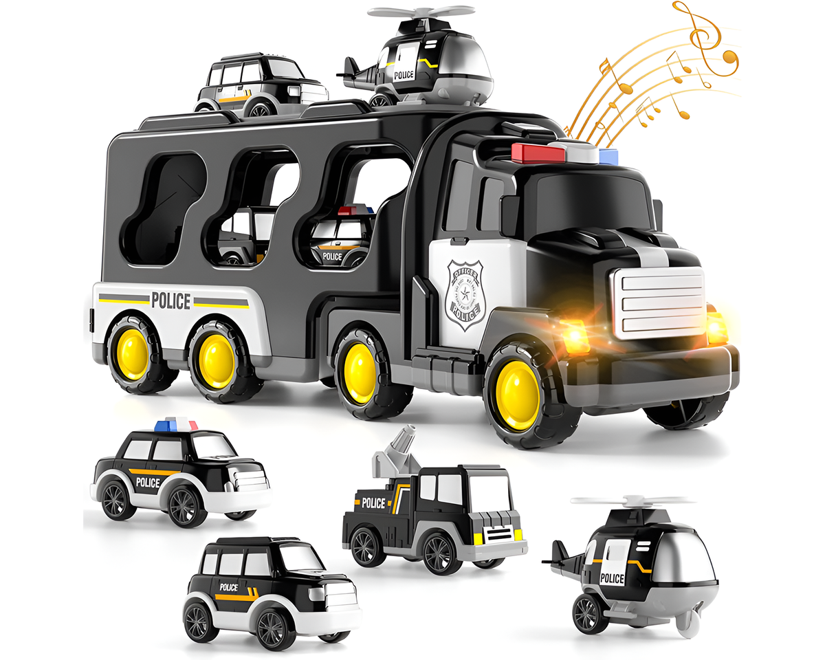 Toy Truck Set with Mini Cars LED Sound Vehicle-Black