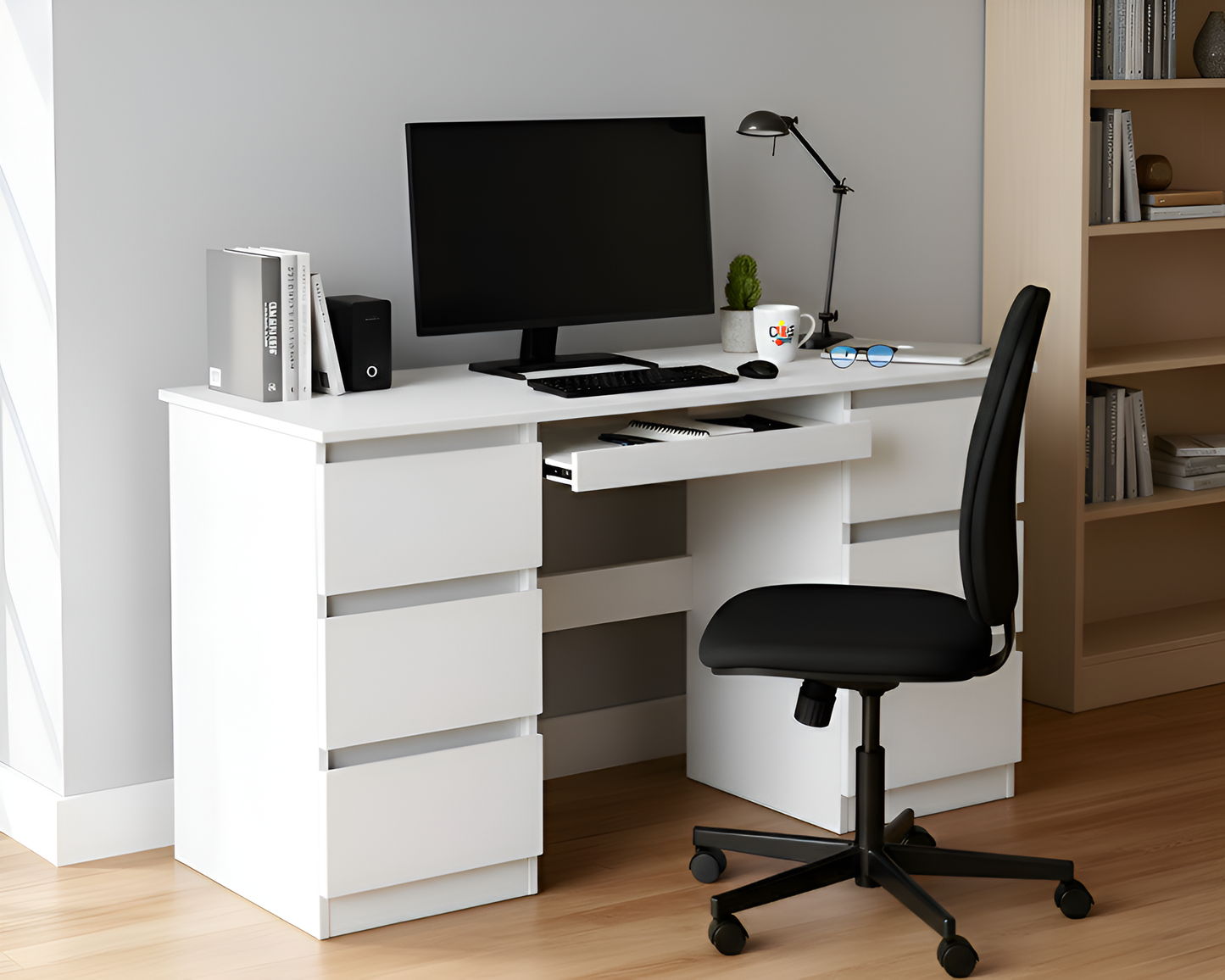 Office Desk Dressing Table White 140cm Computer Desk with 6 Drawers