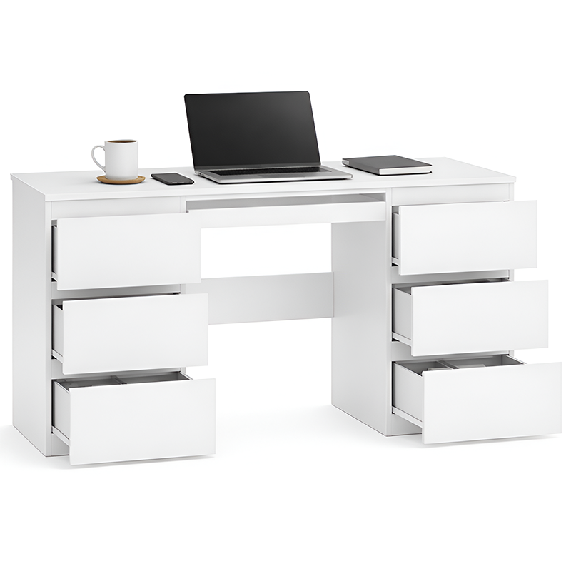Office Desk Dressing Table White 140cm Computer Desk with 6 Drawers