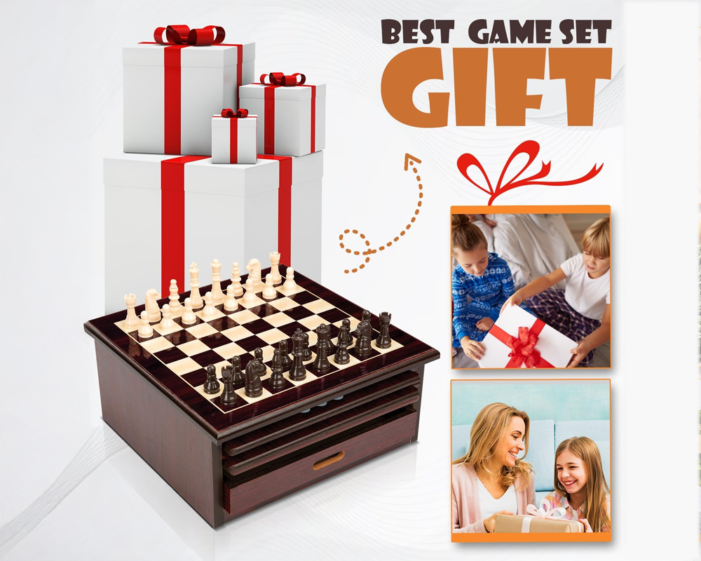 10 In Chess Board Games Slide Out Checkers House Unit Set Contemporary Chess