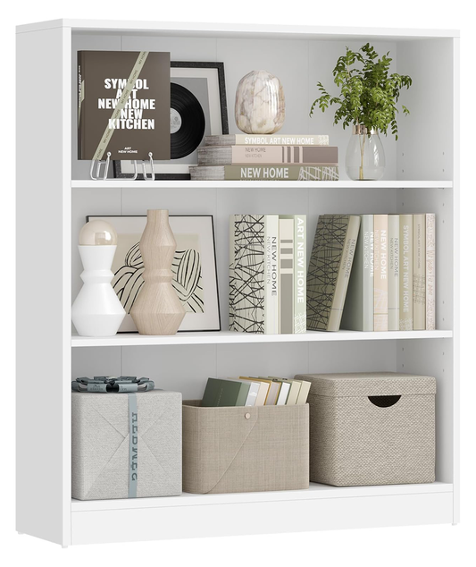 3 Tier Bookcase with Adjustable Shelves White