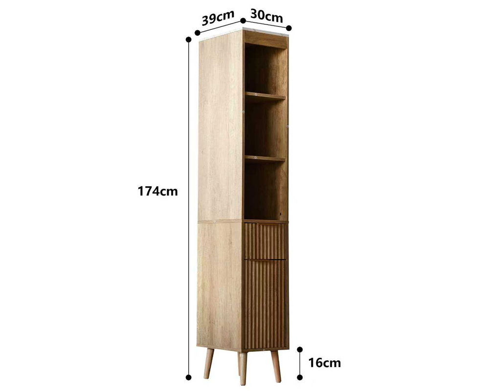 Bathroom Tower Cabinet 173cm Slim Storage Cabinet Natural Oak