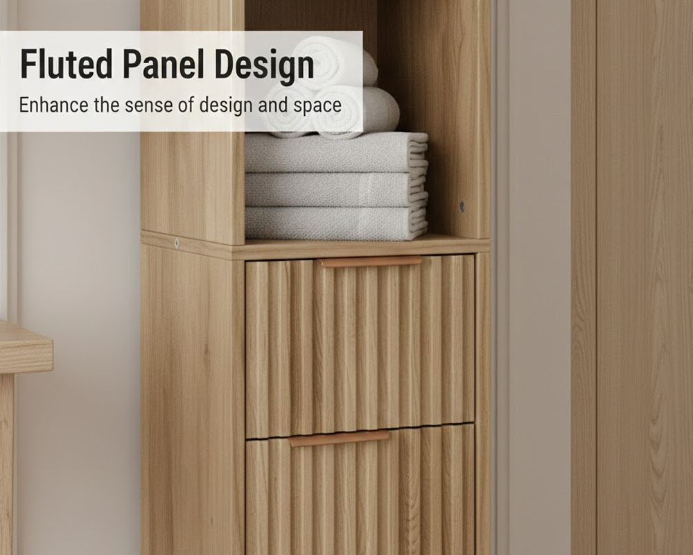 Bathroom Tower Cabinet 173cm Slim Storage Cabinet Natural Oak