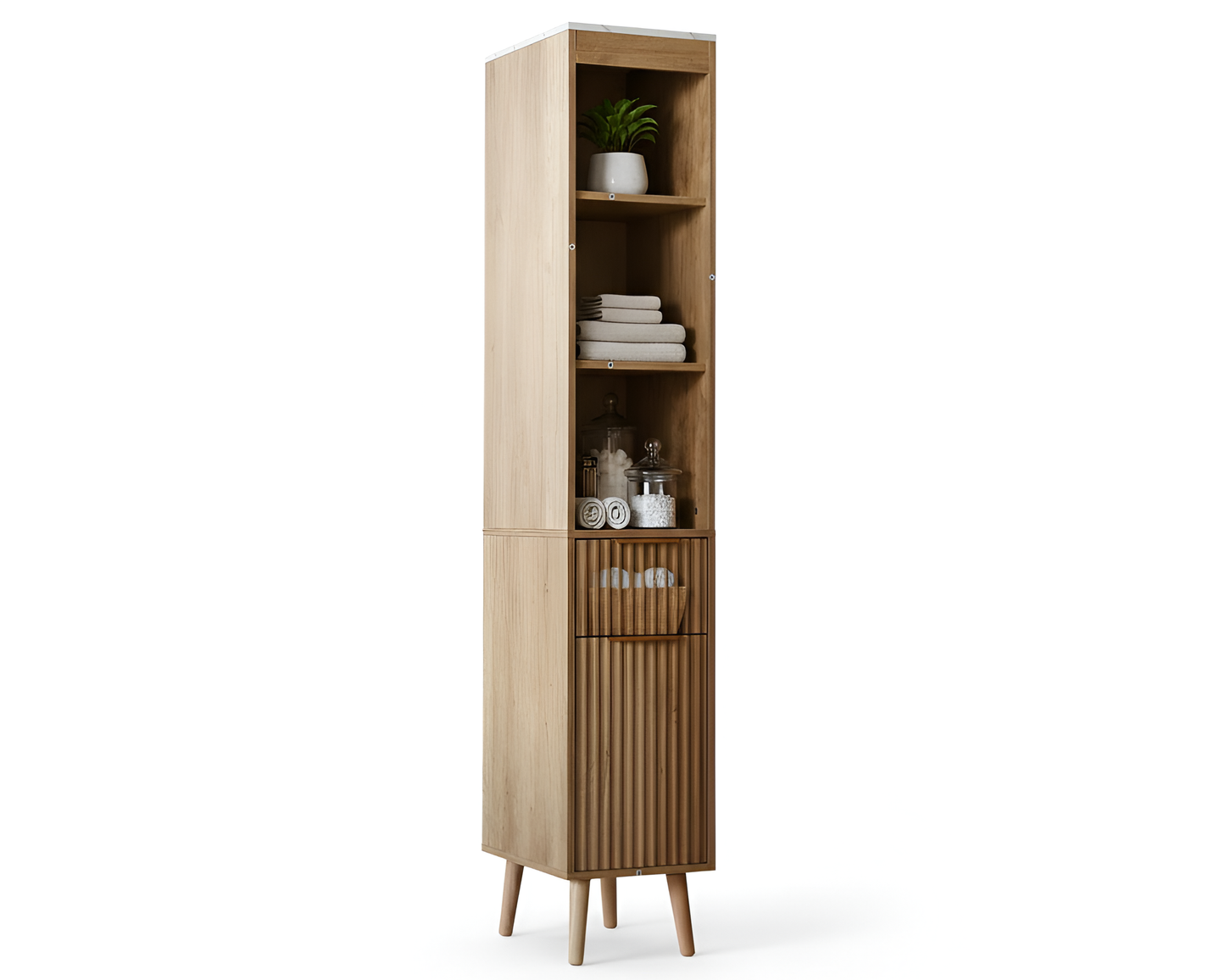 Bathroom Tower Cabinet 173cm Slim Storage Cabinet Natural Oak