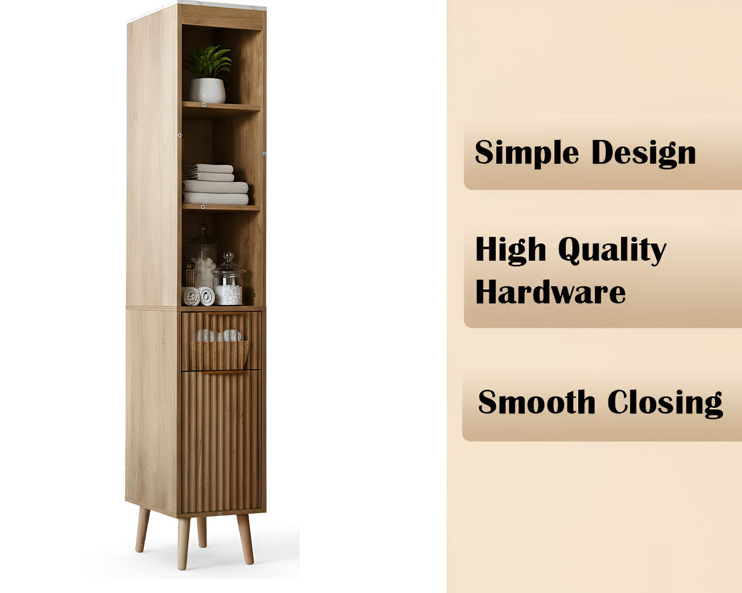 Bathroom Tower Cabinet 173cm Slim Storage Cabinet Natural Oak