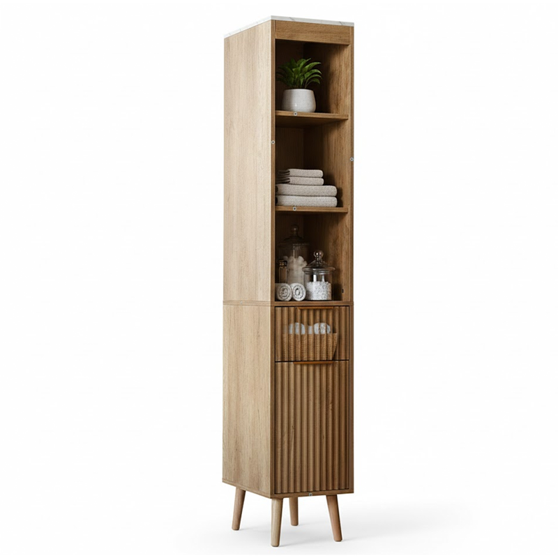 Bathroom Tower Cabinet 173cm Slim Storage Cabinet Natural Oak