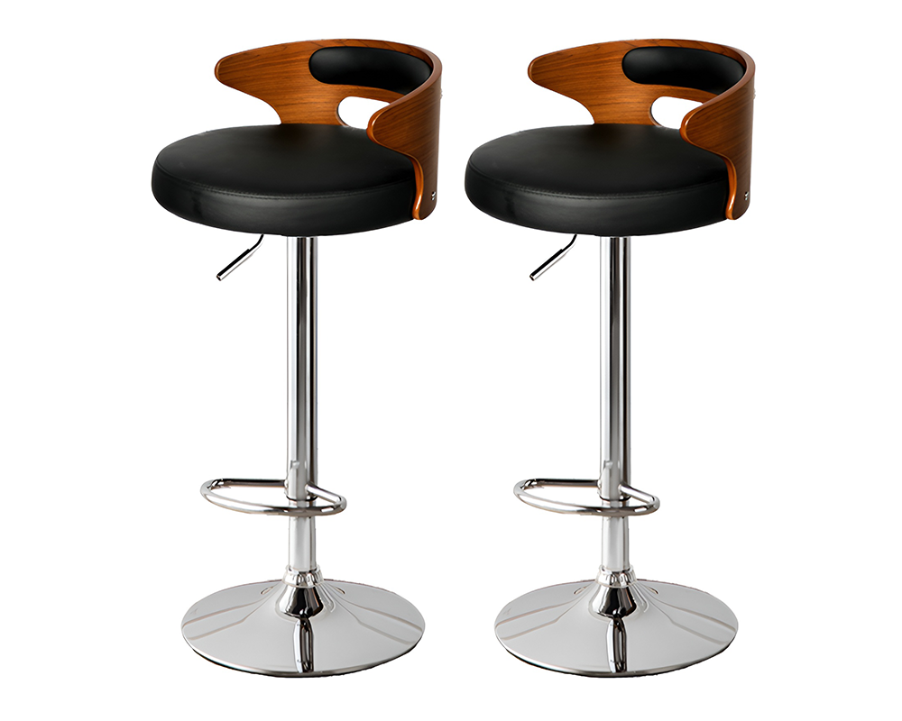 Bar Stools Kitchen Gas Lift Swivel Chairs Wooden Bar Stool Black ×2