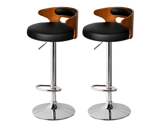 Bar Stools Kitchen Gas Lift Swivel Chairs Wooden Bar Stool Black ×2