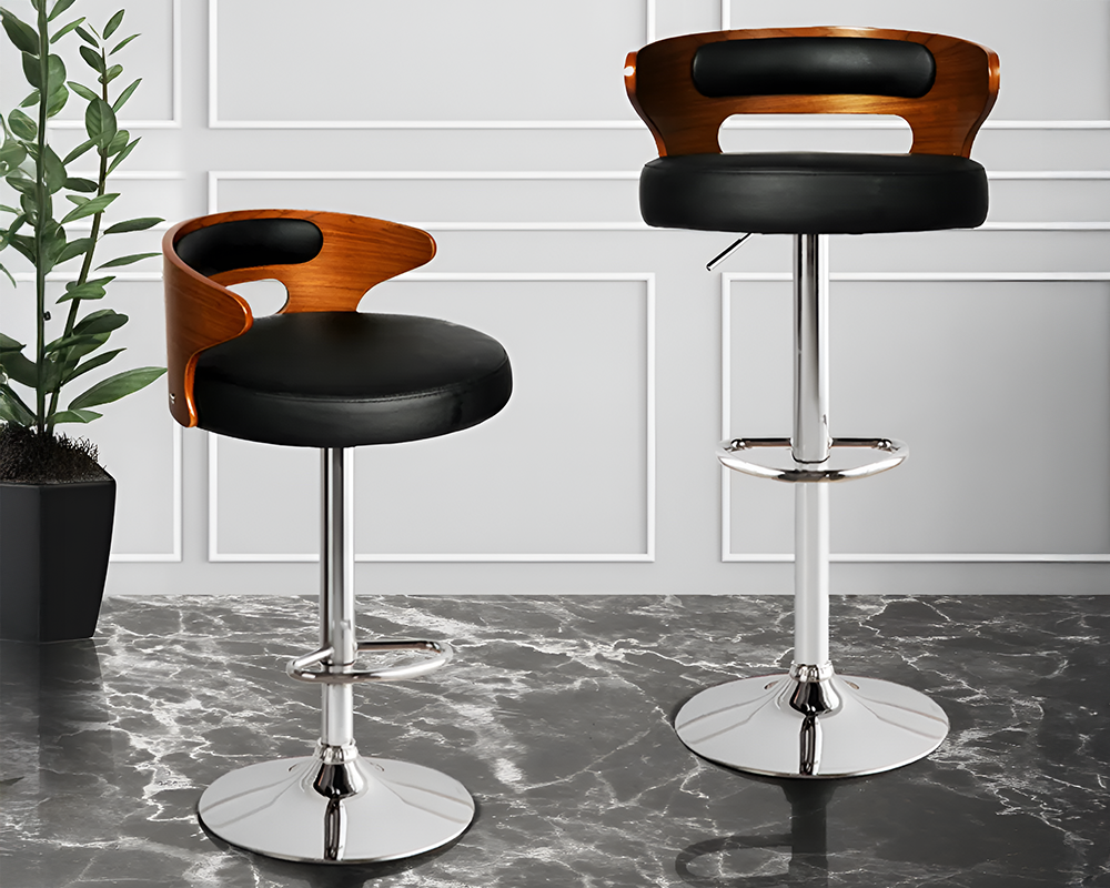 Bar Stools Kitchen Gas Lift Swivel Chairs Wooden Bar Stool Black ×2