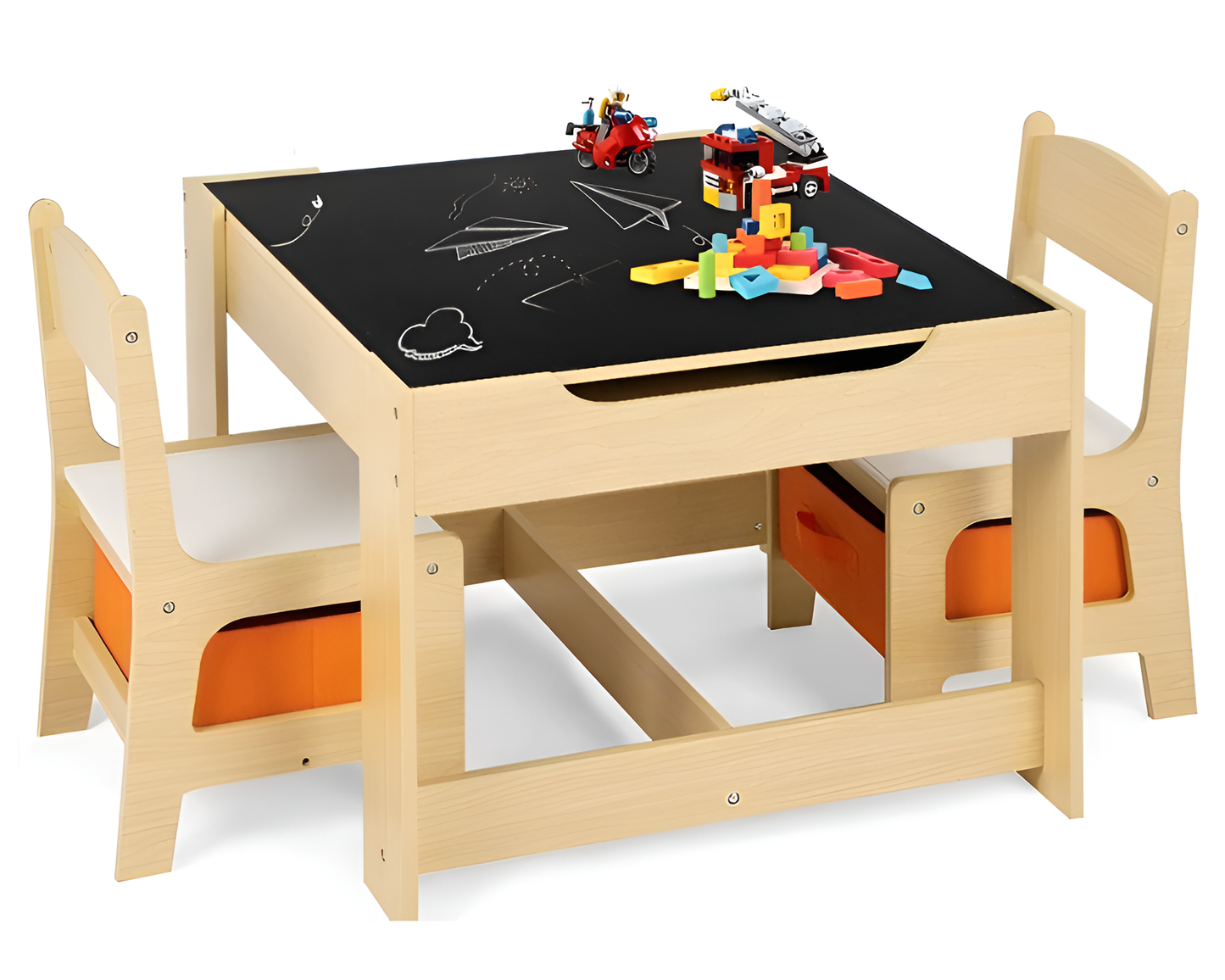 Table and Chairs Set – 3 Piece Wooden Desk with Storage Drawers
