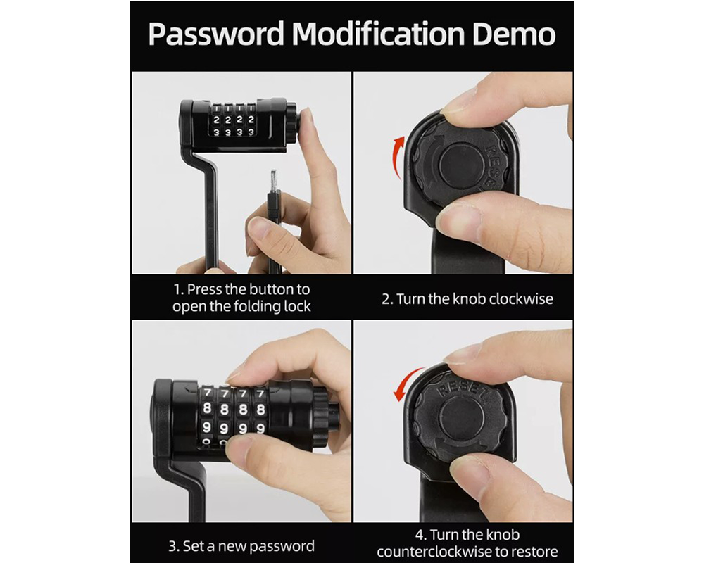 Folding Bike Lock 4 Digit Foldable Design