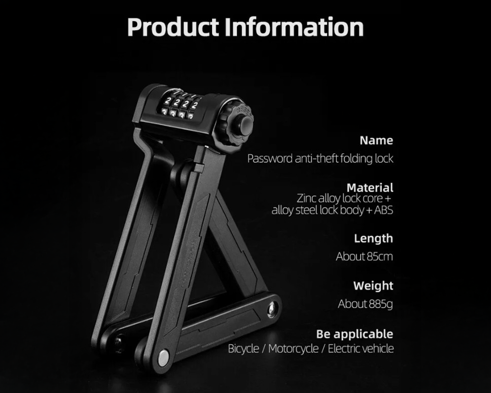 Folding Bike Lock 4 Digit Foldable Design