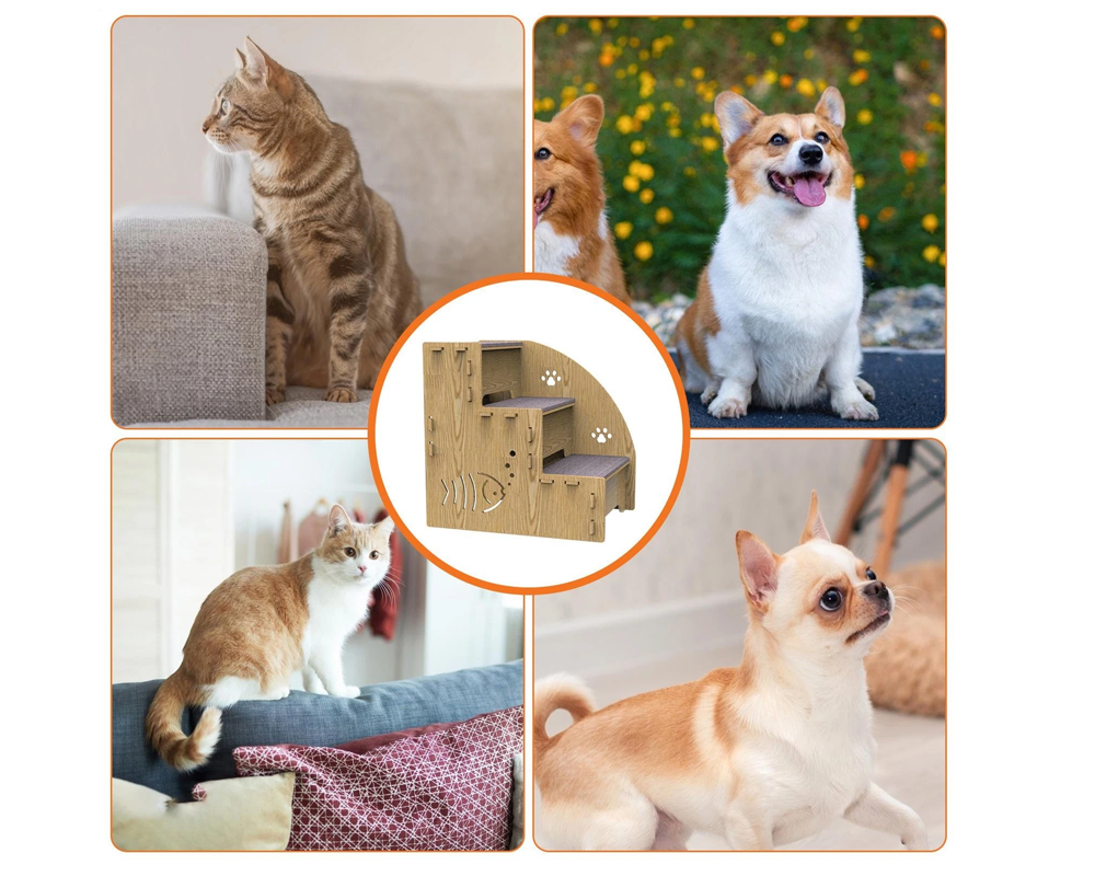 Dog Ramp Stairs Wooden Pet Ramp & Stairs for Cats & Dogs, Stable Climbing Ladder for High Bed