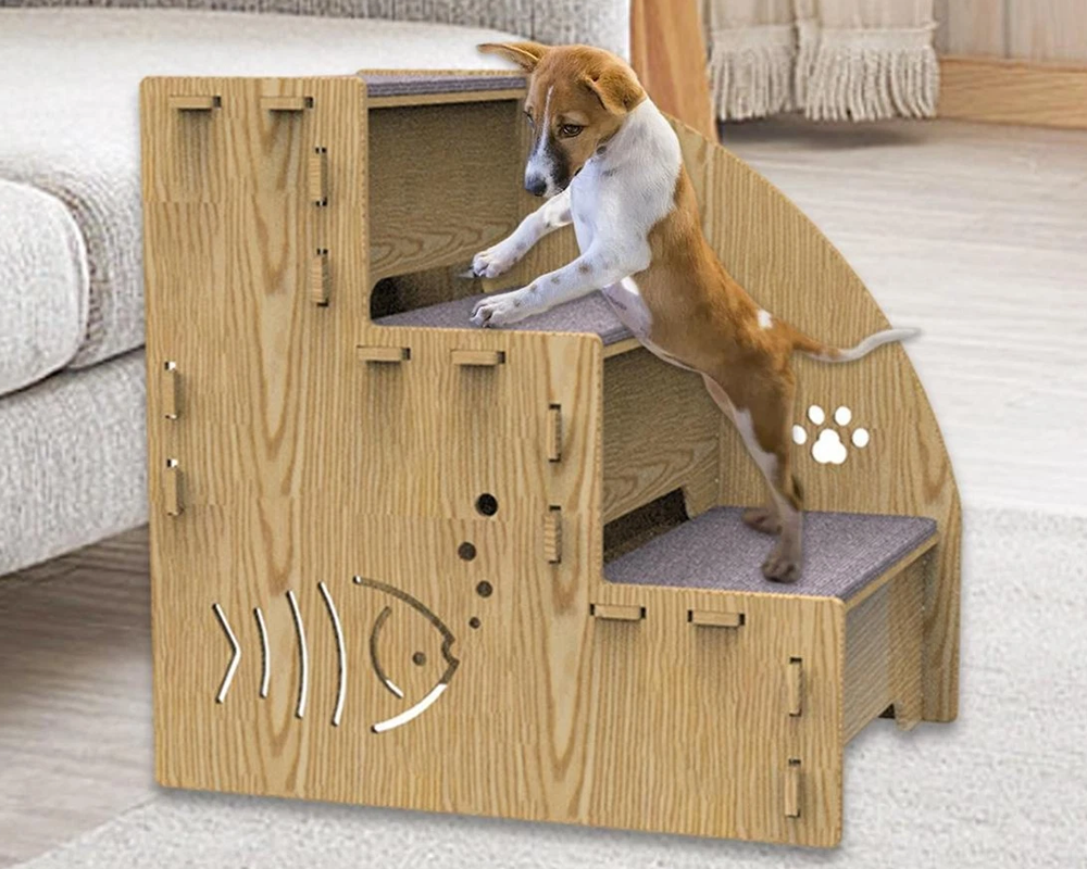 Dog Ramp Stairs Wooden Pet Ramp & Stairs for Cats & Dogs, Stable Climbing Ladder for High Bed