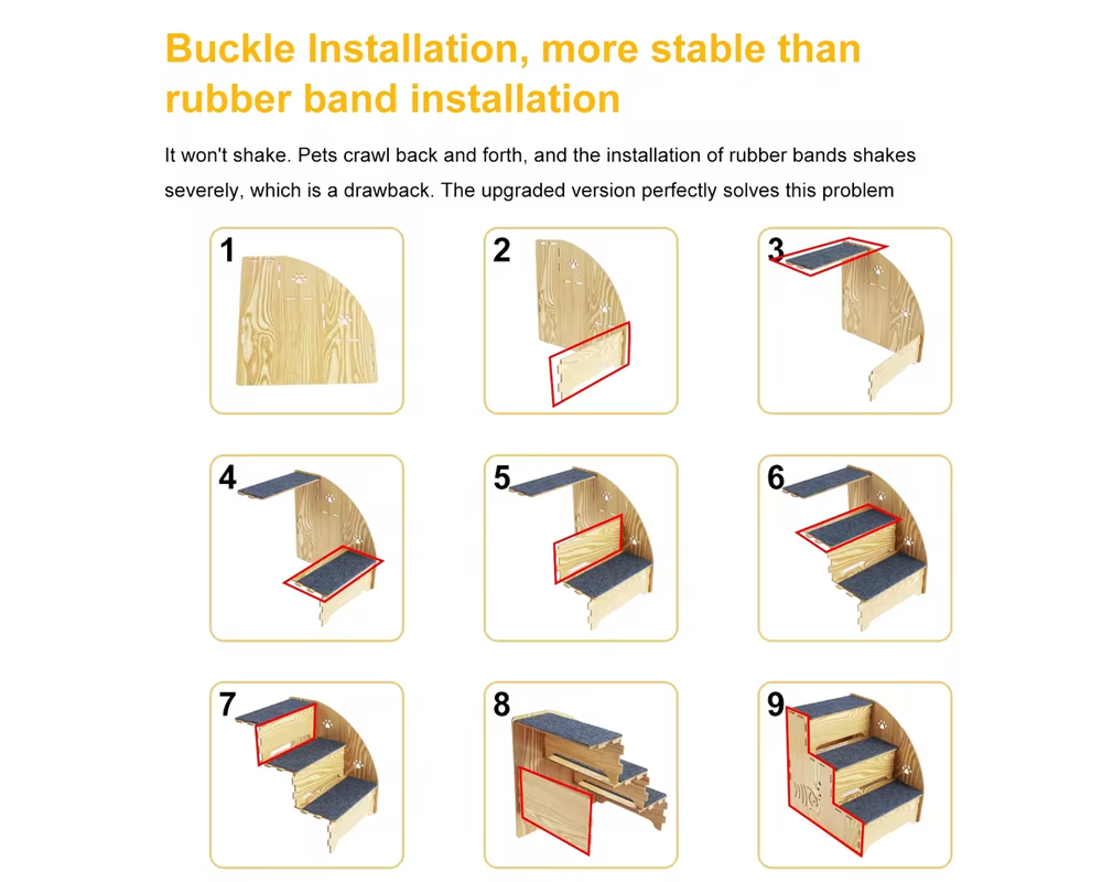 Dog Ramp Stairs Wooden Pet Ramp & Stairs for Cats & Dogs, Stable Climbing Ladder for High Bed