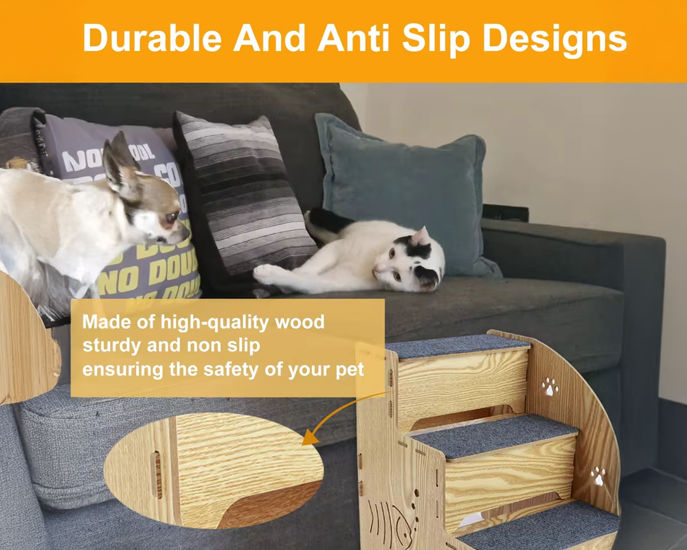 Dog Ramp Stairs Wooden Pet Ramp & Stairs for Cats & Dogs, Stable Climbing Ladder for High Bed