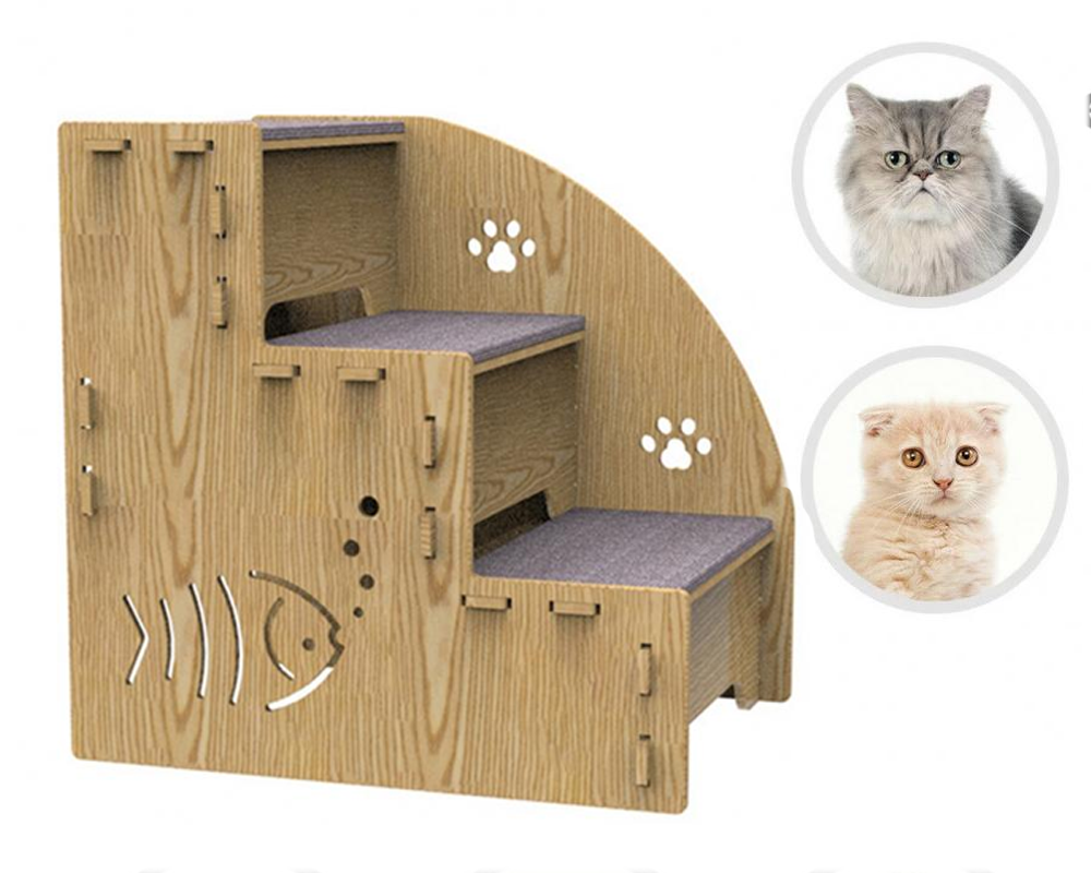 Dog Ramp Stairs Wooden Pet Ramp & Stairs for Cats & Dogs, Stable Climbing Ladder for High Bed