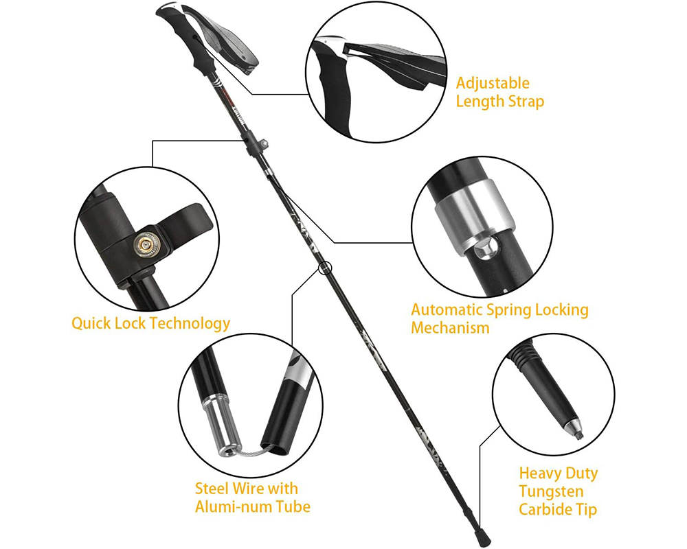 Hiking Trekking Poles Walking Poles – Collapsible Telescopic 2 Pcs with Accessories