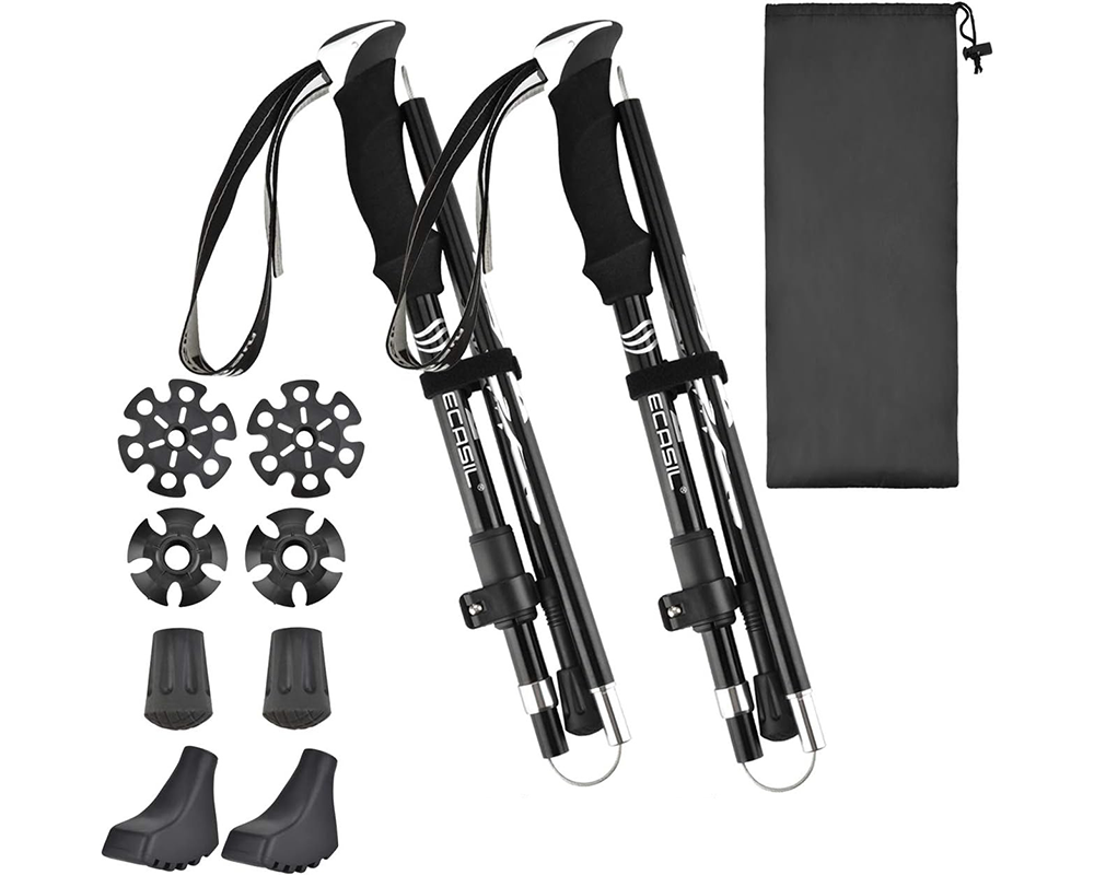 Hiking Trekking Poles Walking Poles – Collapsible Telescopic 2 Pcs with Accessories