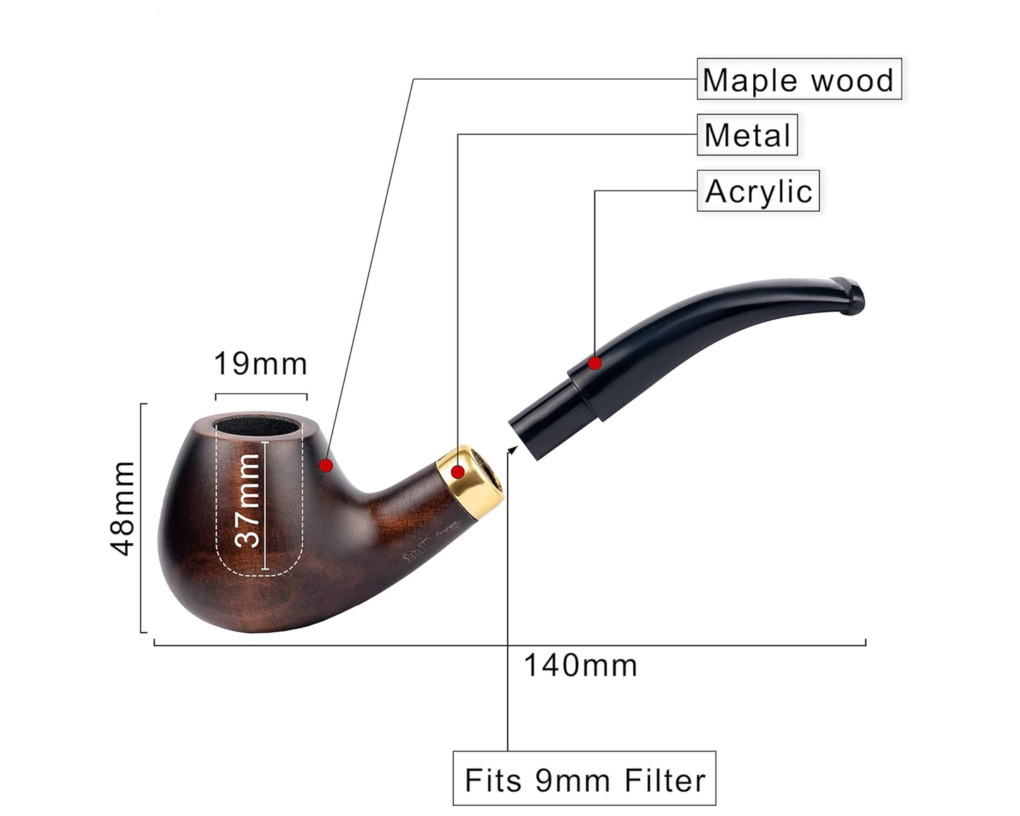 Handmade Wooden Tobacco Pipe Tobacco Pipe Ebony Smoking Pipe