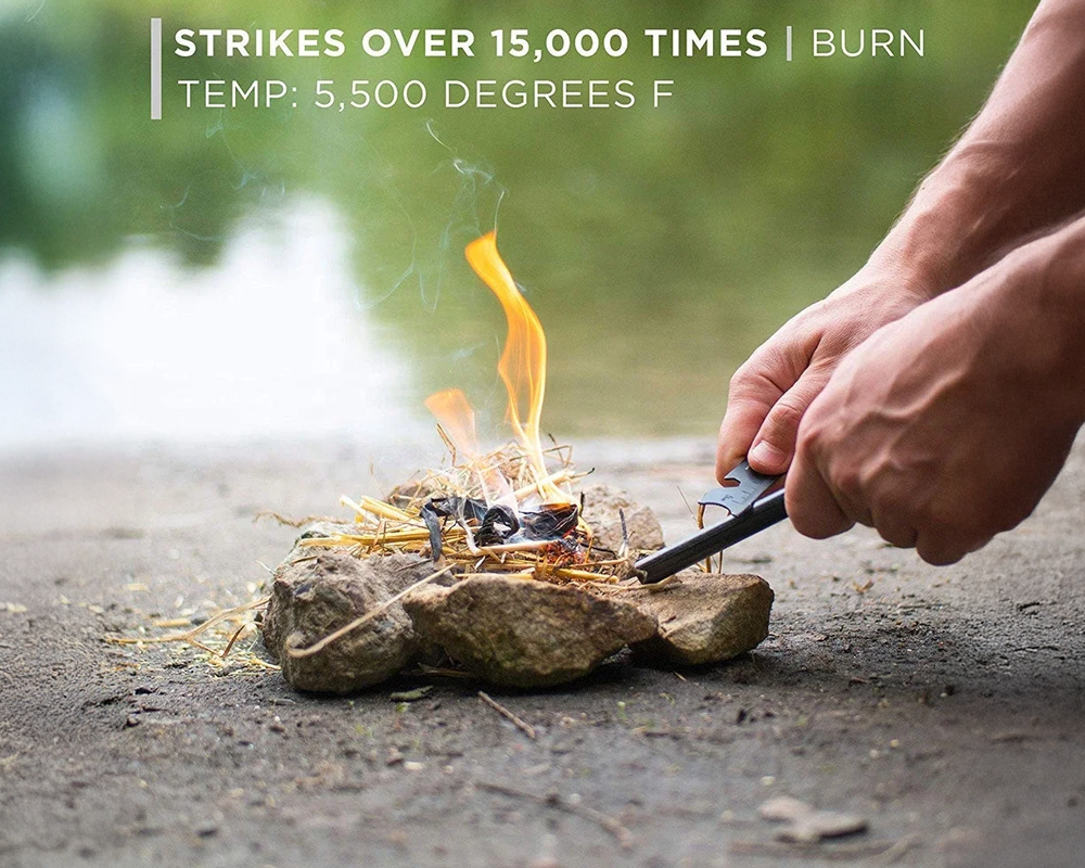 Fire Starter 1cm Thick 10cm Length, Bushcraft Drilled Ferro Rod with Multi-Tool