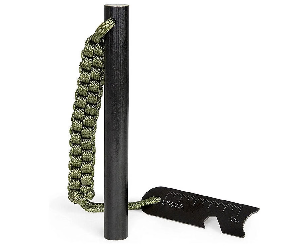 Fire Starter 1cm Thick 10cm Length, Bushcraft Drilled Ferro Rod with Multi-Tool