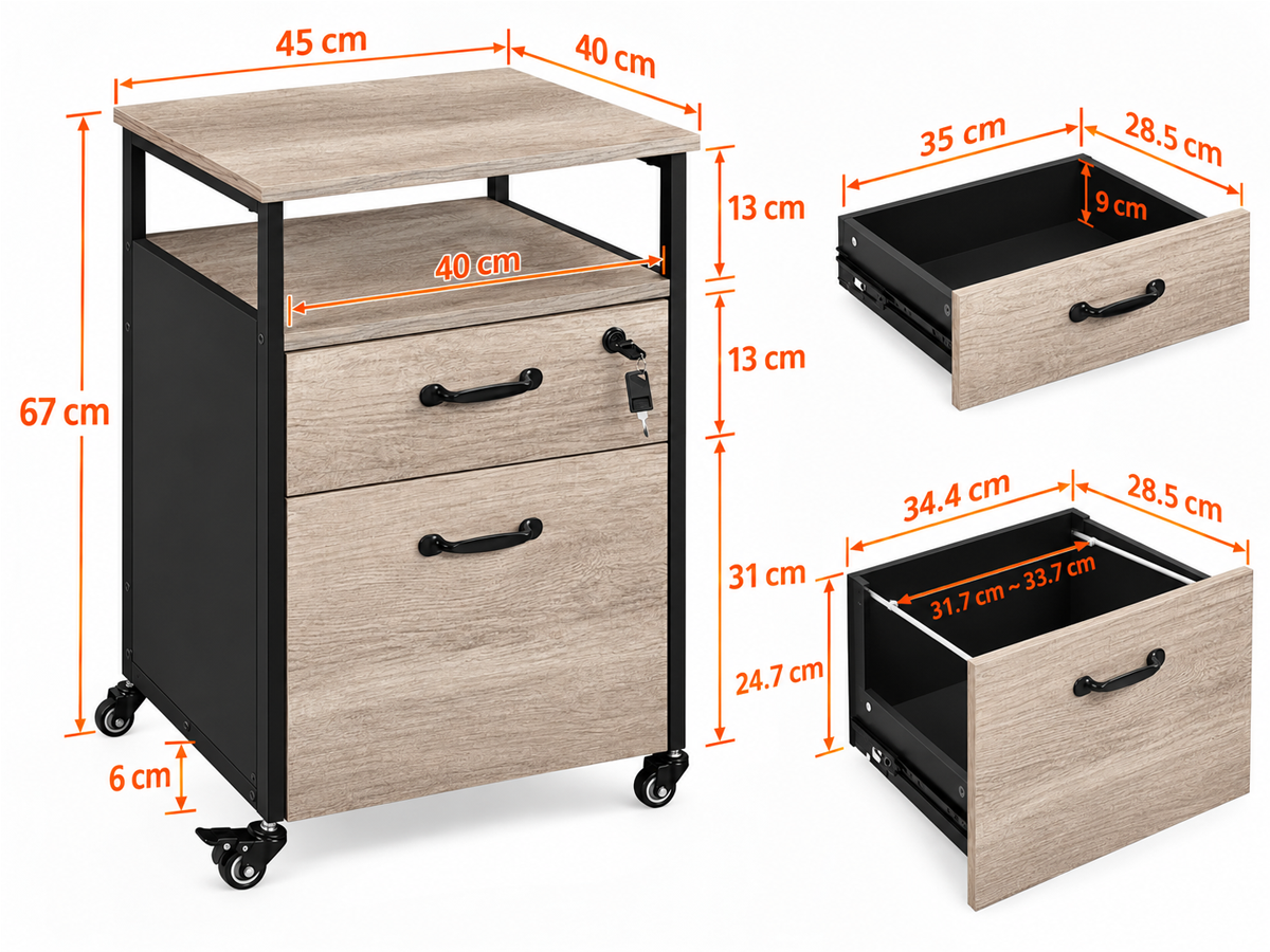 Mobile Filing Cabinet 2 Drawer Rolling Office Storage Cabinet with Lock