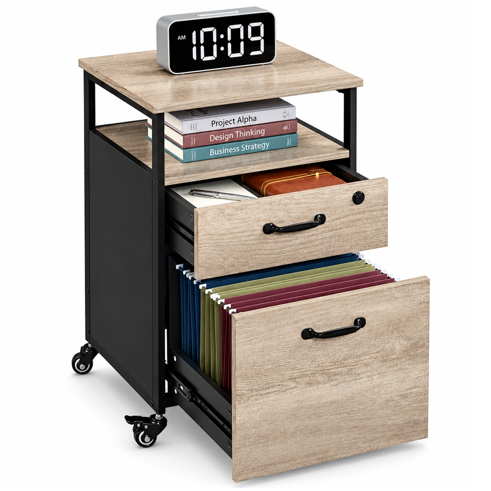 Mobile Filing Cabinet 2 Drawer Rolling Office Storage Cabinet with Lock