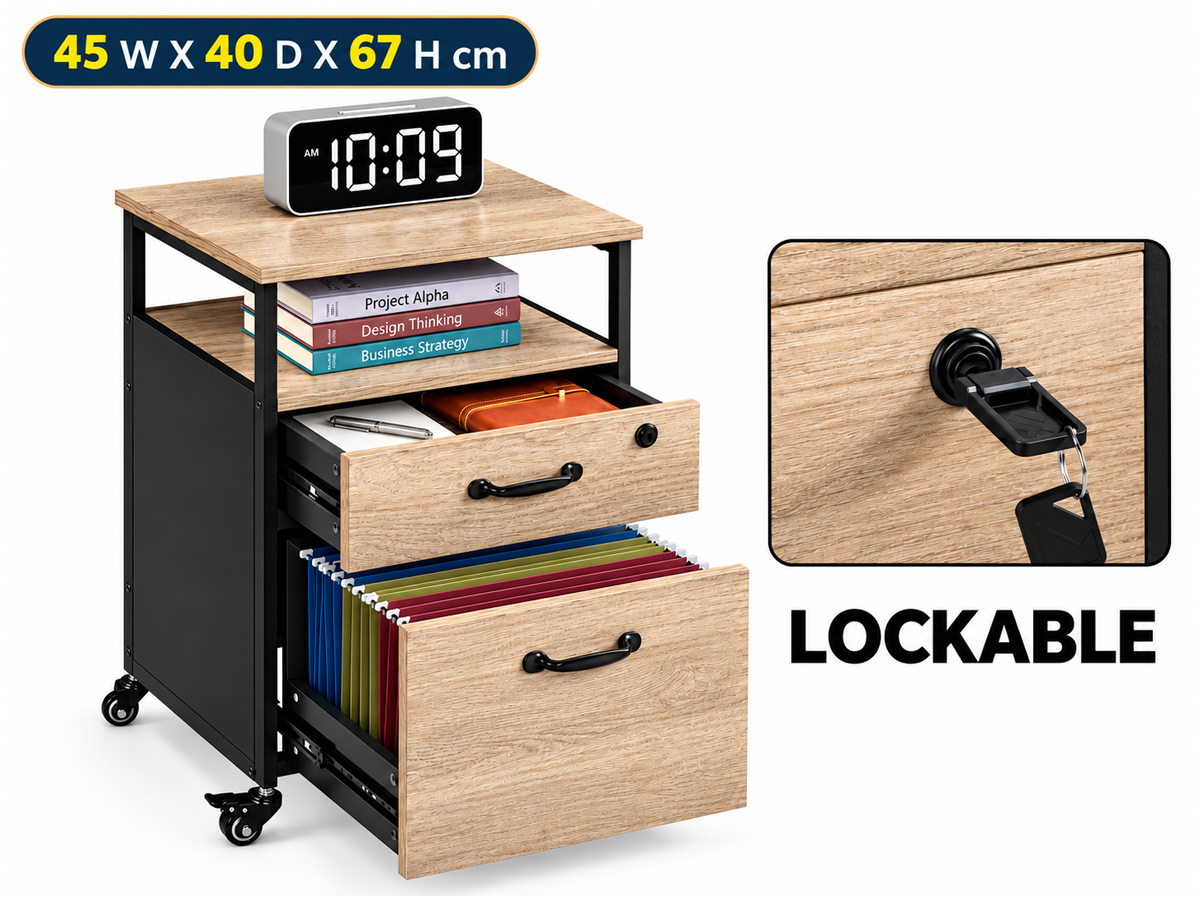 Mobile Filing Cabinet 2 Drawer Rolling Office Storage Cabinet with Lock