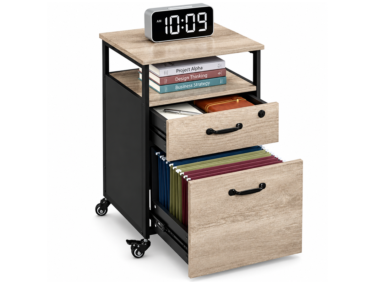 Mobile Filing Cabinet 2 Drawer Rolling Office Storage Cabinet with Lock