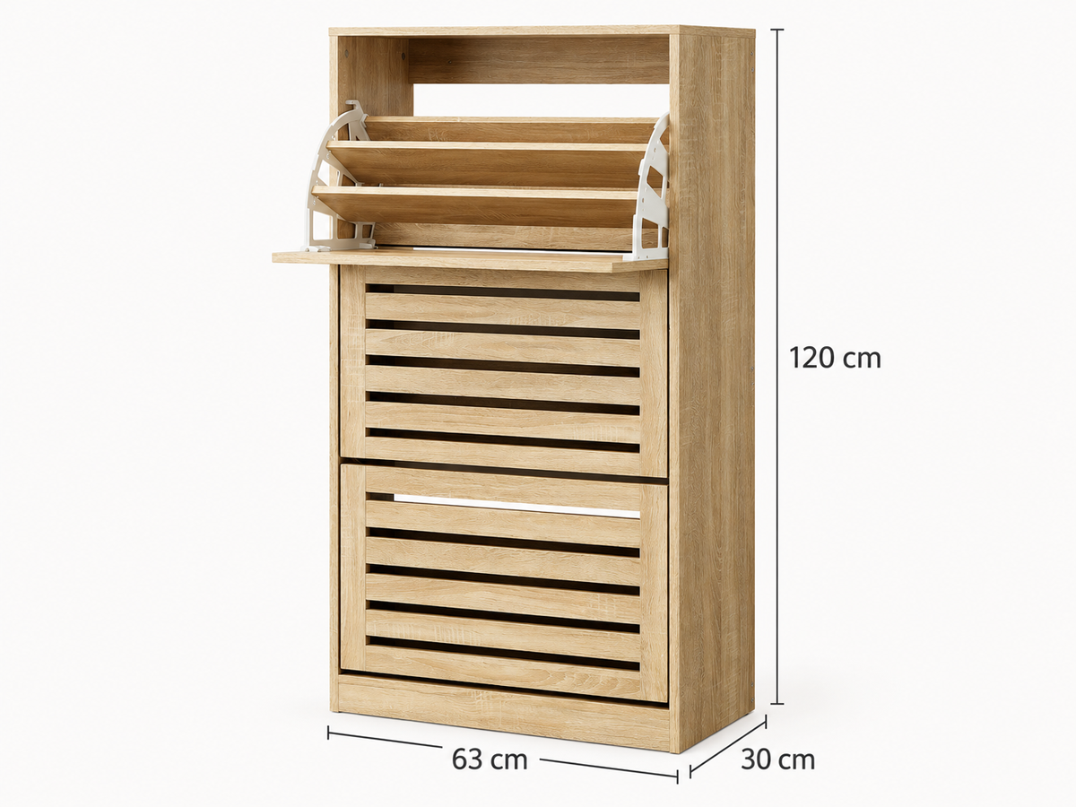 Shoe Cabinet 3 Tier Wooden Storage Organiser with Adjustable Shelves