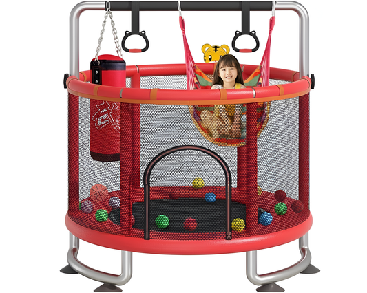 1.2m Trampoline with 360° Armrest, Guard Net & Basketball Hoop for Young Ones