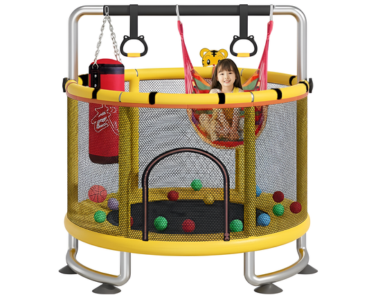 1.2m Trampoline with 360-Degree Circular Armrest & Horizontal Bar – Indoor & Outdoor Fun