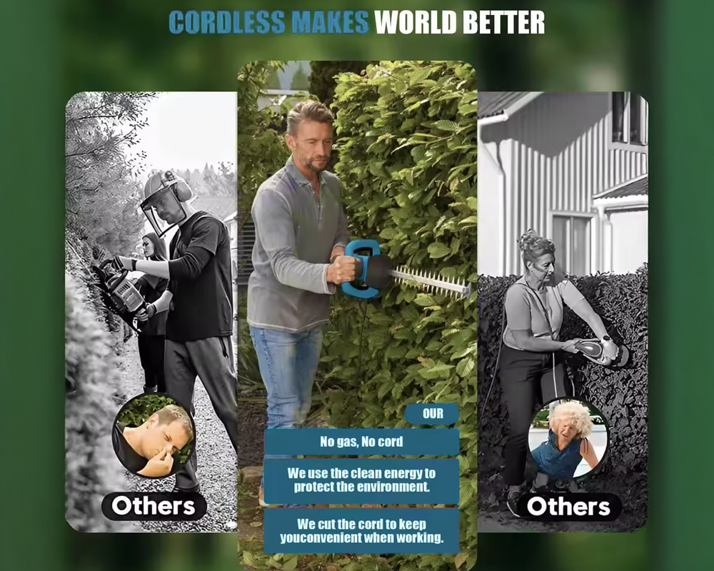 Cordless Hedge Trimmer Powerful Battery Powered Hedge Trimmer for Home & Garden