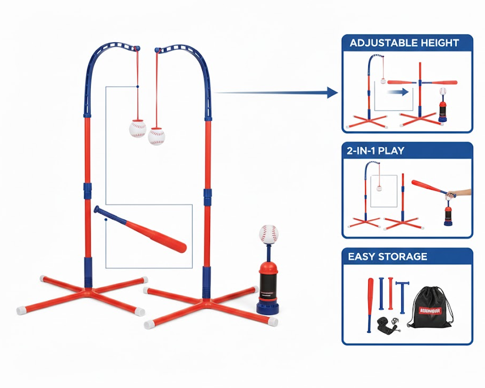 Baseball Set for Kids Retractable Pitching Machine Training Toy