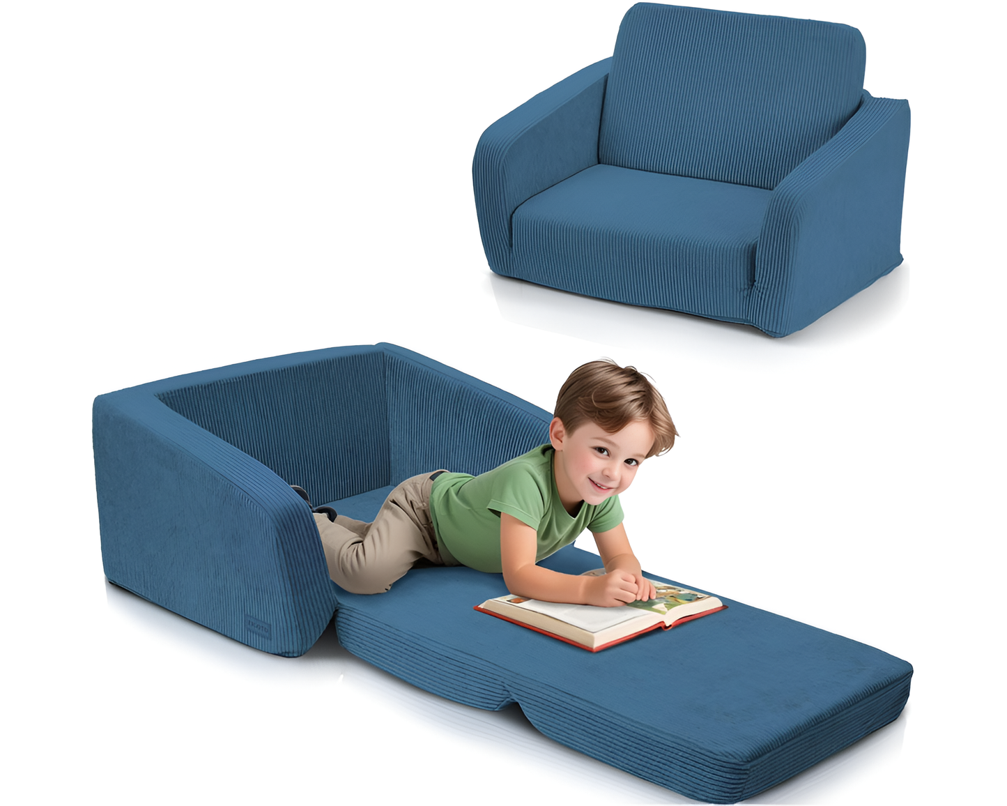 Convertible 2 in 1 Chair Blue Fold Out Lounge Sofa Bed