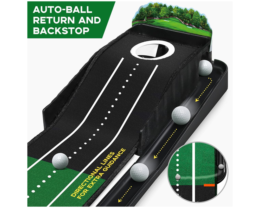 Golf Practice Mat – Indoor & Outdoor Putting Green with Ball Return and Alignment Guide