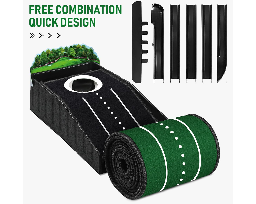 Golf Practice Mat – Indoor & Outdoor Putting Green with Ball Return and Alignment Guide