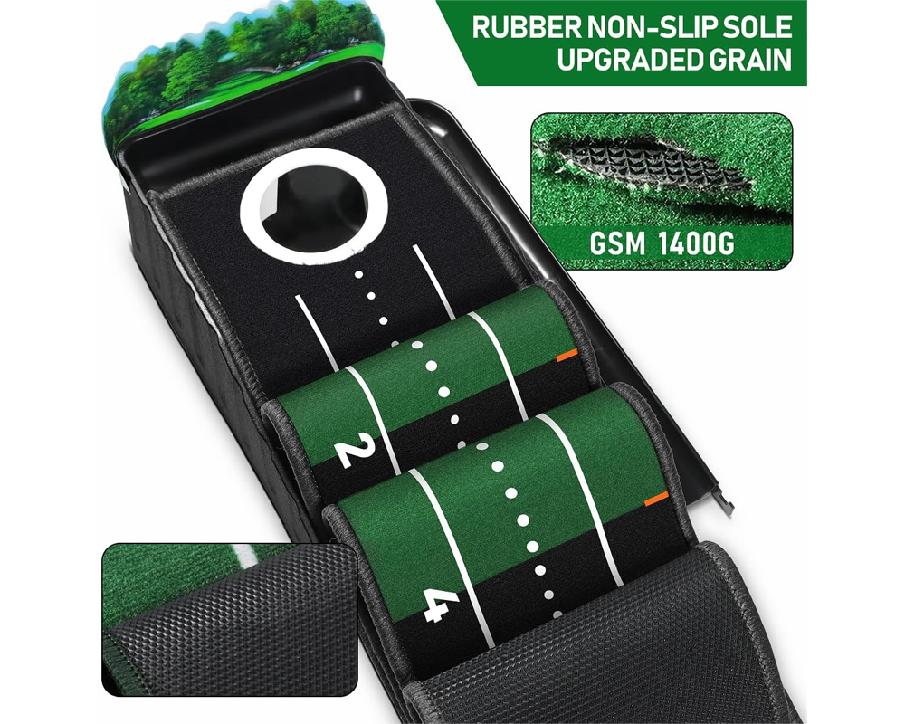 Golf Practice Mat – Indoor & Outdoor Putting Green with Ball Return and Alignment Guide
