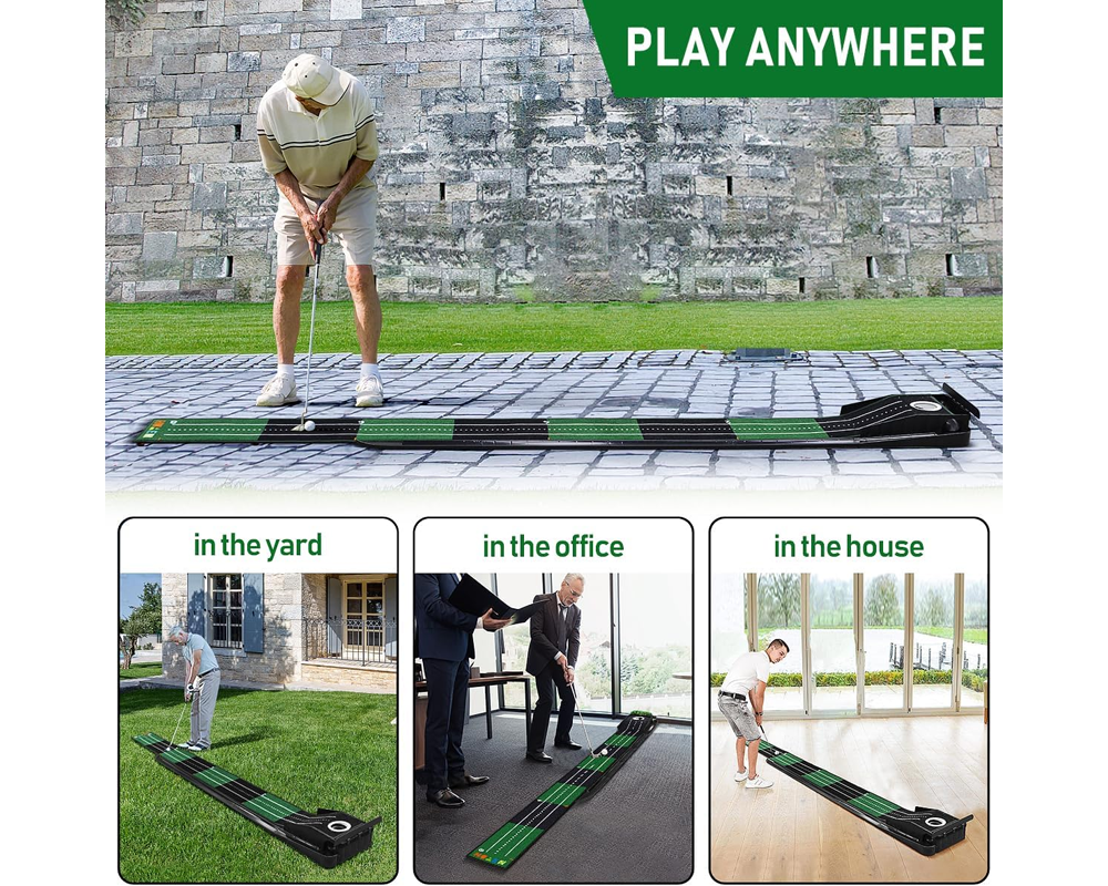 Golf Practice Mat – Indoor & Outdoor Putting Green with Ball Return and Alignment Guide