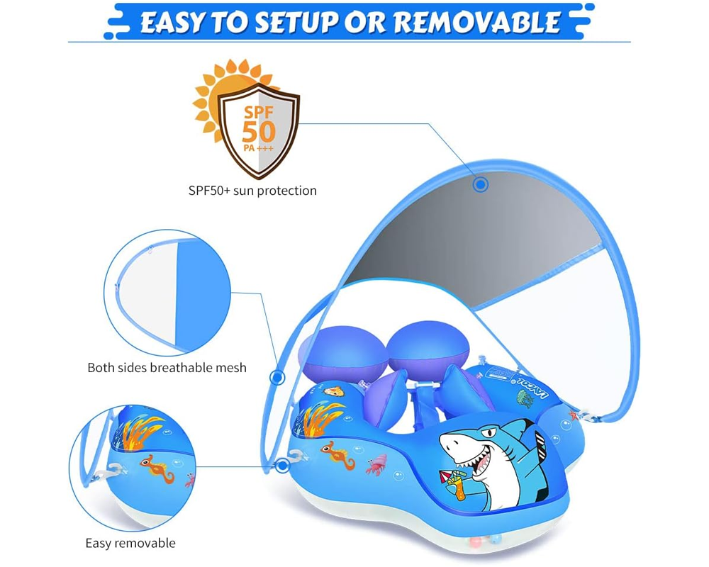 Swimming Ring With Sunshade Safe Pool Float for Little Ones